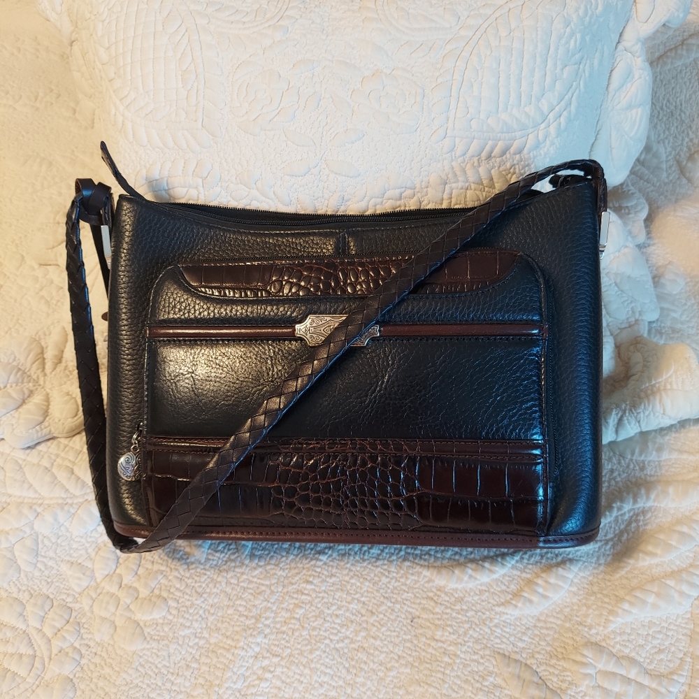 Brighton "Millie" Organizer Shoulder Bag H90619, Black/Chocolate Leather